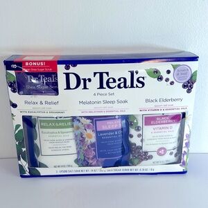 Dr. Teal’s 4 Piece Sealed Unopened Relax & Relief Epsom Salt Soaks & Sugar Scrub